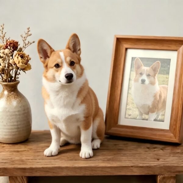 Custom Pembroke Welsh Corgi wool felt statue, realistic handmade pet replica with photo comparison, personalized memorial keepsake