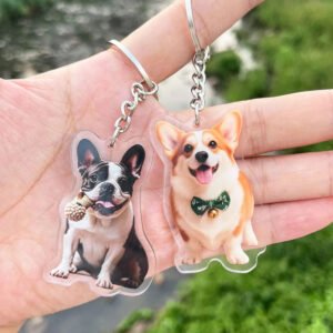 Custom acrylic pet photo keychain, personalized dog cat portrait charm, custom printed pet memorial keyring gift