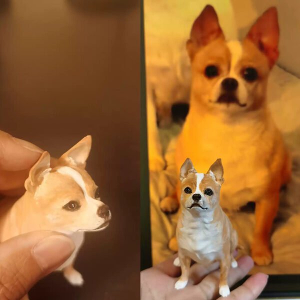 Custom 3D printed chihuahua dog figurine, personalized pet sculpture made from photo