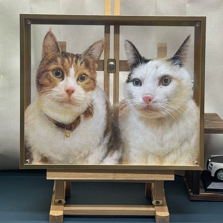 Custom Dual Cat 3D Layered Acrylic Portrait, Two Different Breed Cats Solid Wood Framed Pet Memorial Art
