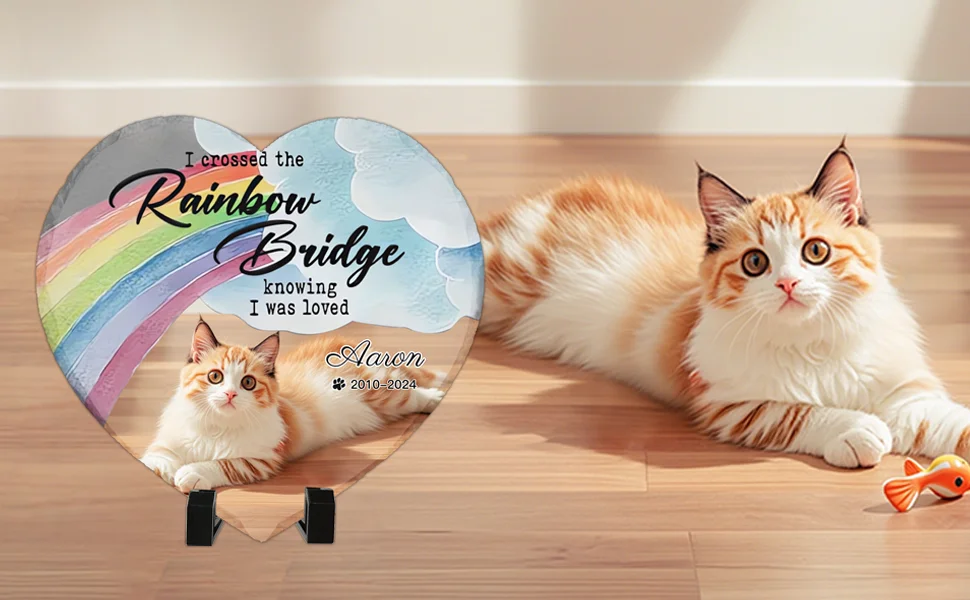 Personalized Pet Memorial Stone,Custom Cat Grave Marke Plaque With Photo&Name,Garden Slate Tombstone Pet Loss Remembrance Gift 30