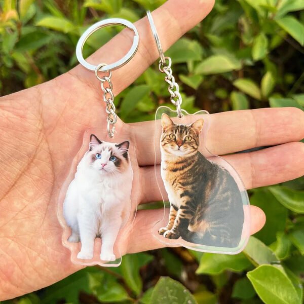 Custom acrylic cat photo keychain, personalized pet portrait keyring, custom printed cat memorial charm gift for pet owners
