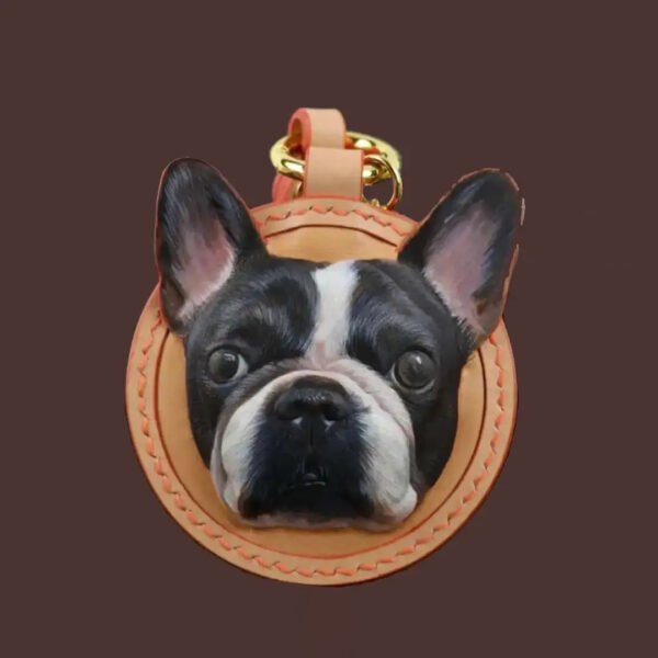 Custom 3D hand carved solid leather pet portrait keyring, handmade personalized pet photo memorial keepsake for pet owners