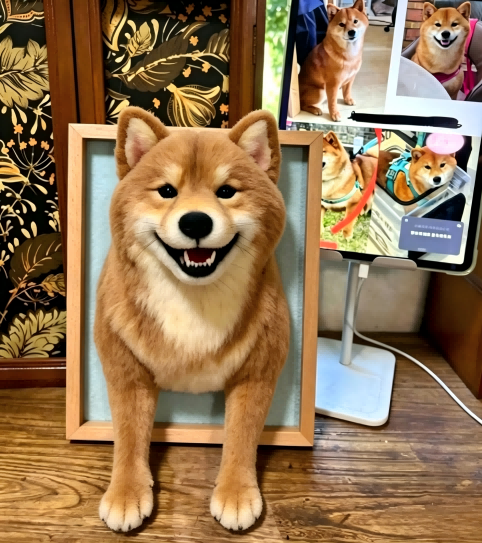 Custom realistic wool felt Shiba Inu portrait frame, handmade pet loss memorial shadow box customized from your Shiba’s photos, lifelike fur art keepsake home decor