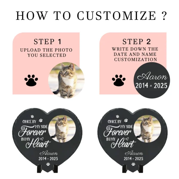 Personalized Pet Memorial Stone,Custom Cat Grave Marke Plaque With Photo&Name,Garden Slate Tombstone Pet Loss Remembrance Gift 3