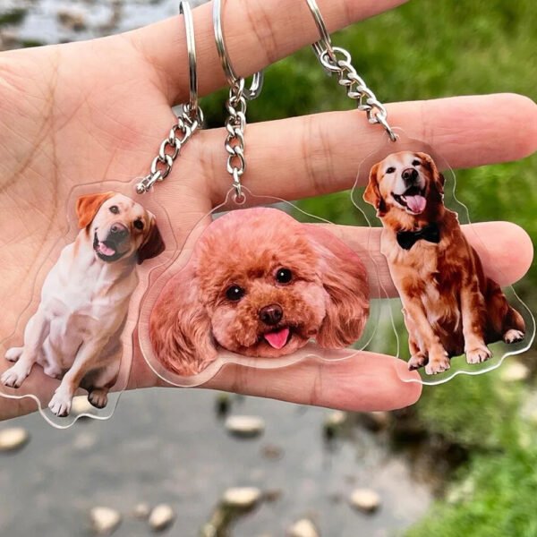 Custom acrylic dog photo keychain, personalized pet portrait keyring, custom printed dog memorial charm gift for pet owners