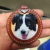 Custom hand carved full leather 3D pet portrait keychain, personalized handmade pet memorial keepsake gift