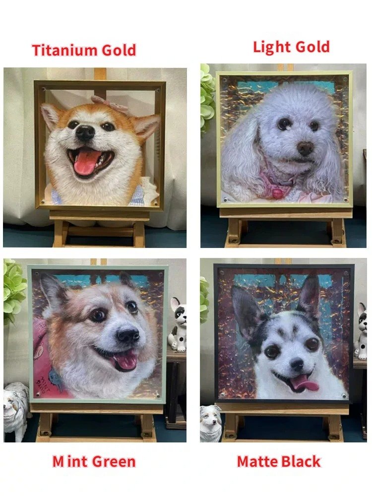 Four Dogs Combined Acrylic Portrait With Different Aluminum Frame Color Options, Custom Multi-Pet Memorial Art