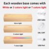 3 light options for wooden base of pet memorial night light: warm white, 3-color and 7-color LED, with USB cable and control switch