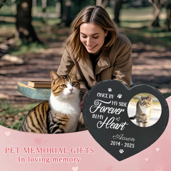 Personalized Pet Memorial Stone,Custom Cat Grave Marke Plaque With Photo&Name,Garden Slate Tombstone Pet Loss Remembrance Gift 2