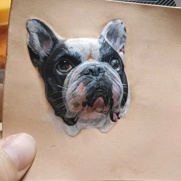 Raw 3D hand carved solid leather pet portrait blank, handmade leather relief ready for hand painting