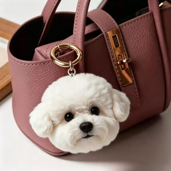 Hand needle felted lifelike Bichon Frise portrait bag pendant, personalized custom dog photo keychain, handmade fluffy dog hanging ornament gift for dog lovers