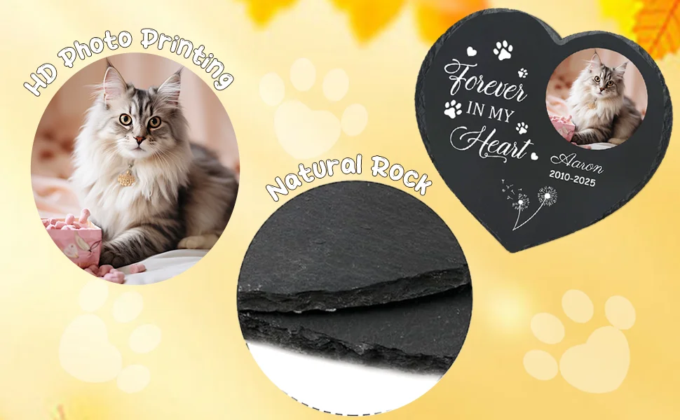 Personalized Pet Memorial Stone,Custom Cat Grave Marke Plaque With Photo&Name,Garden Slate Tombstone Pet Loss Remembrance Gift 32