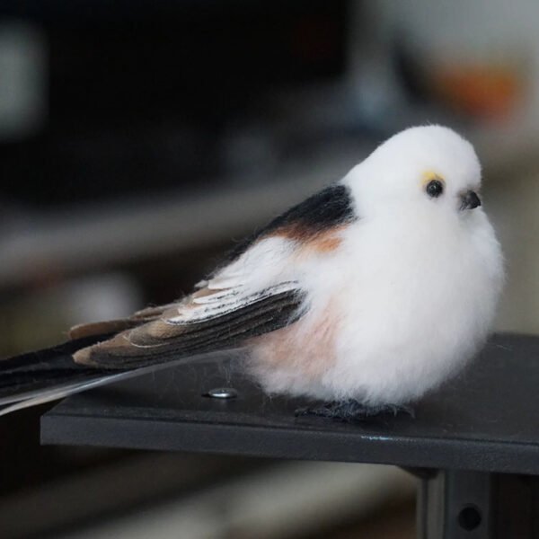 Needle Felted White Black Tail Finch Figurine, Handmade Wool Small Bird Perch Decor