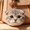 Hand needle felted realistic Scottish Fold cat head bag hanging charm, personalized custom cat photo keychain ornament, handmade lifelike wool felt memorial gift for cat lovers