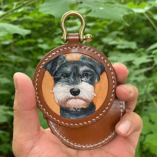Custom Hand-Carved 3D Full Leather Pet Portrait Keychain, Personalized Pet Memorial Keepsake Gift