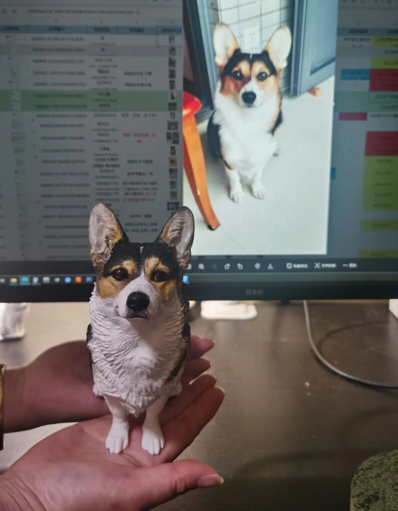 Custom 3D printed corgi dog figurine, personalized pet sculpture based on video footage