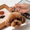 Hand needle felted curly haired poodle dog head keychain, custom personalized pet photo hanging bag pendant, handmade realistic wool felt memorial accessory for dog owners