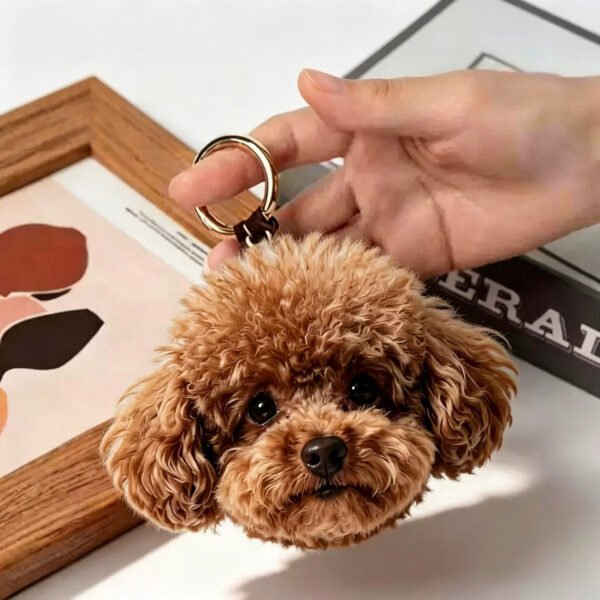 Hand needle felted curly haired poodle dog head keychain, custom personalized pet photo hanging bag pendant, handmade realistic wool felt memorial accessory for dog owners