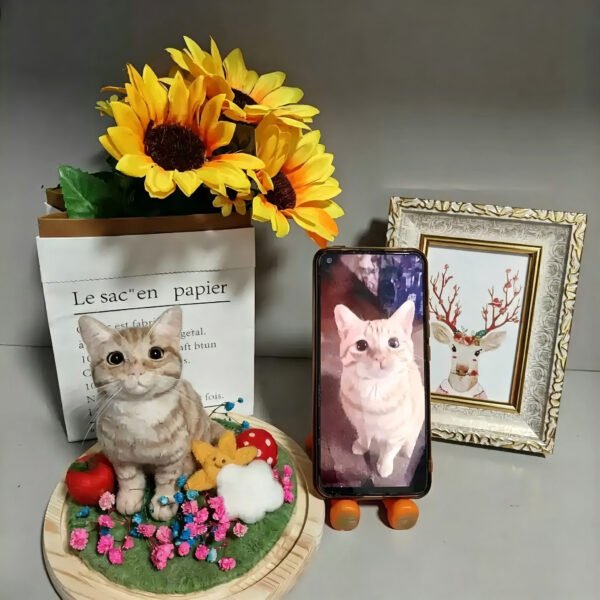 Natural raw wool material for handmade needle felt cat figurine