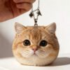 Hand needle felted lifelike golden British shorthair cat head pendant, personalized custom pet photo keyring, handmade wool felt bag hanging ornament memorial gift for cat lovers