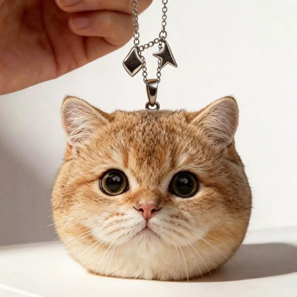 Hand needle felted lifelike golden British shorthair cat head pendant, personalized custom pet photo keyring, handmade wool felt bag hanging ornament memorial gift for cat lovers