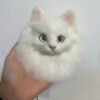 Hand needle felted fluffy white longhair cat portrait keyring, custom personalized pet photo hanging bag charm, handmade lifelike wool felt sentimental memorial gift for cat lovers
