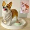 Custom polymer clay corgi dog figurine with food bowl, handmade personalized pet sculpture from photo, A1 free base option
