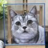 Custom Hand Painted 3D Layered Acrylic Cat Portrait Frame, Personalized Silver Tabby Cat Memorial Decor