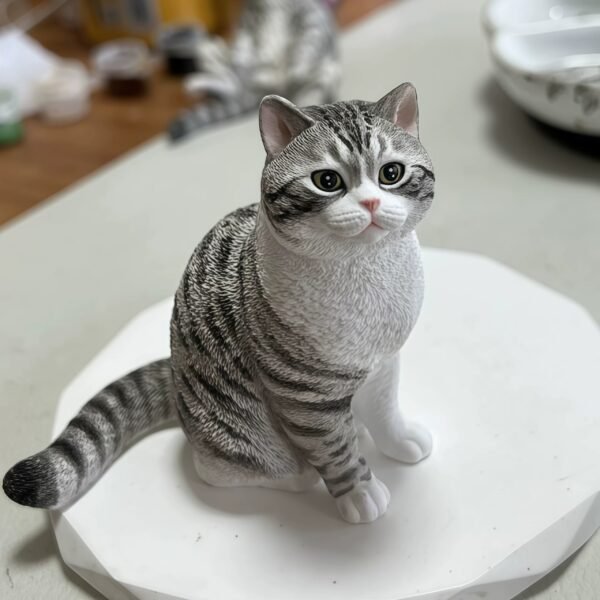 Custom 3D printed tabby cat figurine, personalized pet sculpture made from photo