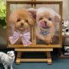 Custom Dual-Pet 3D Layered Acrylic Portrait, Two Poodle Dogs Brushed Gold Aluminum Framed Memorial Art