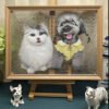 Custom Dual Pet Layered Acrylic Portrait, Fluffy Cat & Schnauzer Solid Wood Framed Pet Memorial Wall Decor