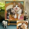 Custom Hand Painted Layered Acrylic Cat Portrait vs Original Pet Photo, Solid Wood Framed Custom Art Comparison