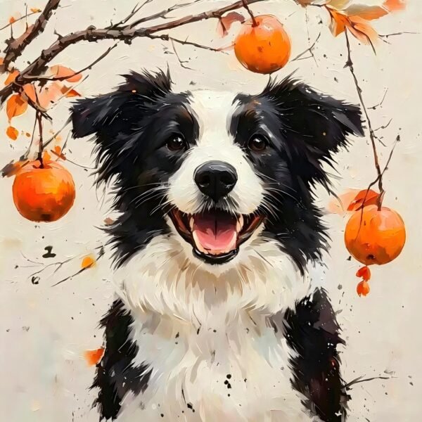 Autumn Persimmon Themed Pet Portrait - Custom Fall Oil Painting