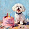 Custom Pet Portrait in Birthday Theme Oil Painting Style - Pet Birthday Gift Art