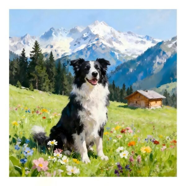 Custom Pet Portrait in Mountain Countryside Oil Painting Style - Dog or Cat Artwork