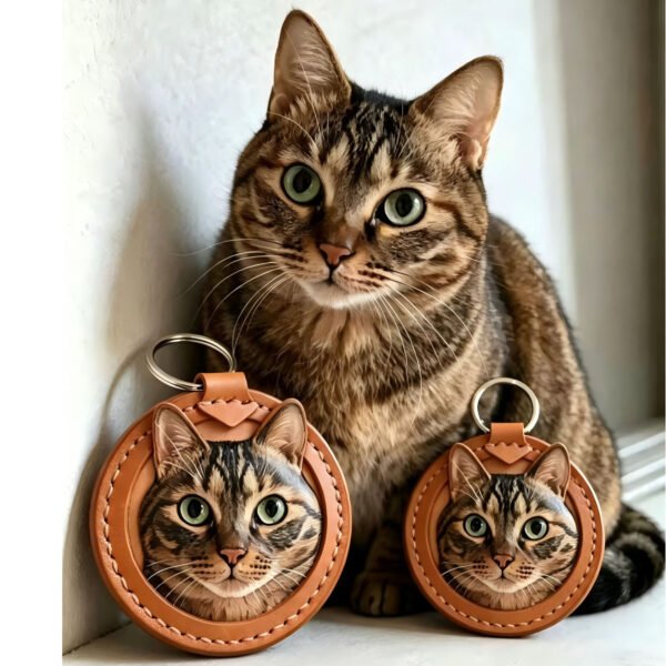 Custom hand carved full leather 3D pet portrait keychain, personalized handmade pet memorial keepsake gift