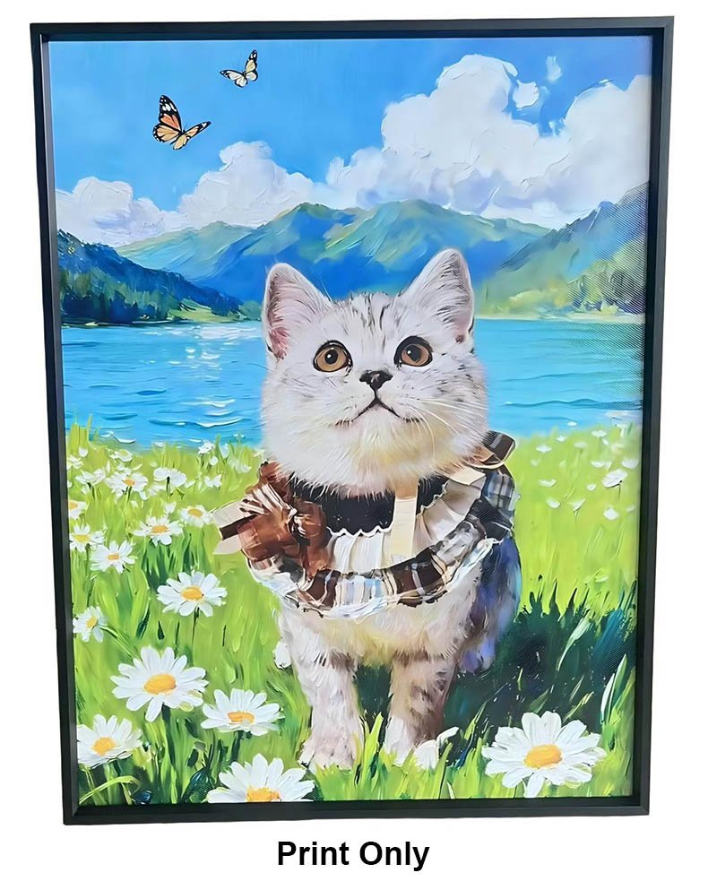 Print-only custom cat portrait oil painting, high-resolution art print