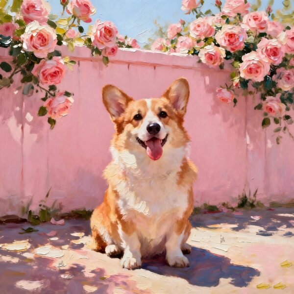 Rose Garden Custom Pet Portrait - Floral Background Pet Oil Painting Romantic Rose Garden Pet Art