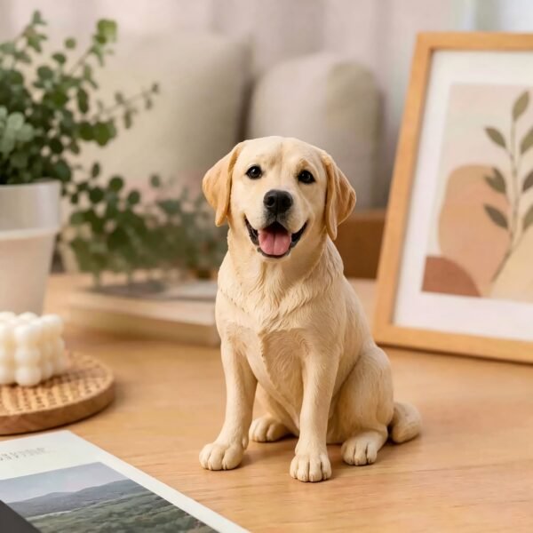 Custom 3D printed golden retriever dog figurine, personalized pet sculpture made from photo