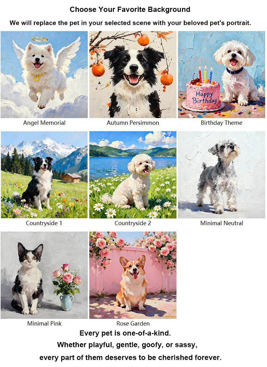 Choose Your Pet Portrait Background Styles - Oil Painting Background Options for Custom Dog/Cat Art