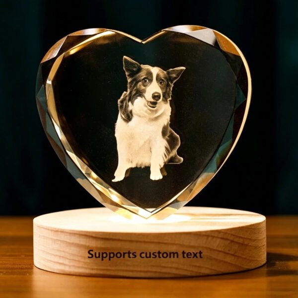Custom Pet Photo Crystal Plaque - Engraved or Color Printed Personalized Memorial Keepsake with LED Base