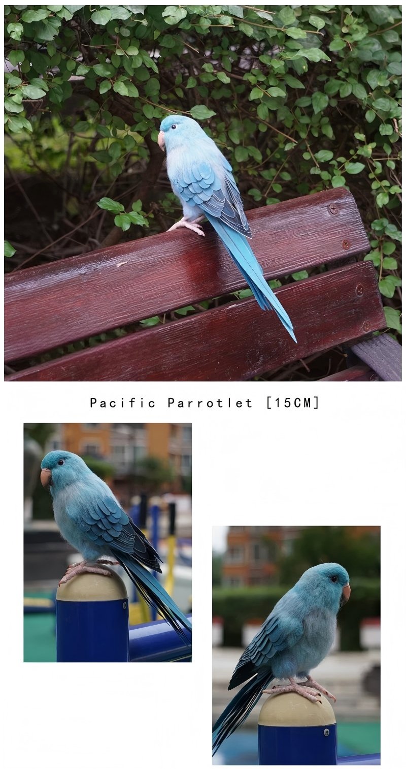 Needle Felted Pacific Parrotlet Figurine, Handmade Wool Blue Tiny Bird Perched on Bench Decor