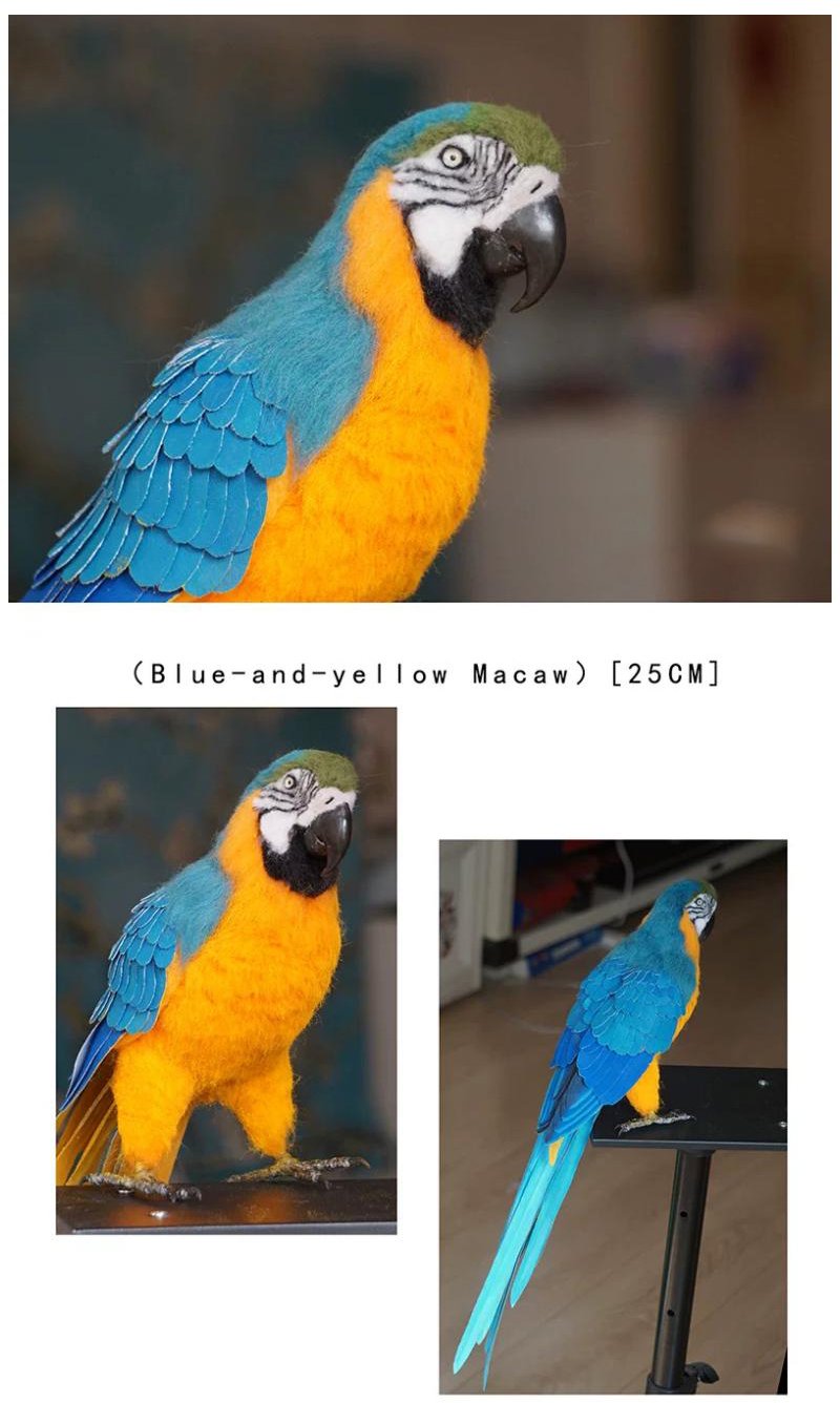 Needle Felted Blue and Gold Macaw Figurine, Multi-angle Wool Parrot Product Showcase Decor