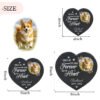 Pet memorial stone size comparison chart, available in 4 inch, 6 inch and 8 inch sizes for personalized heart-shaped slate grave markers with photo
