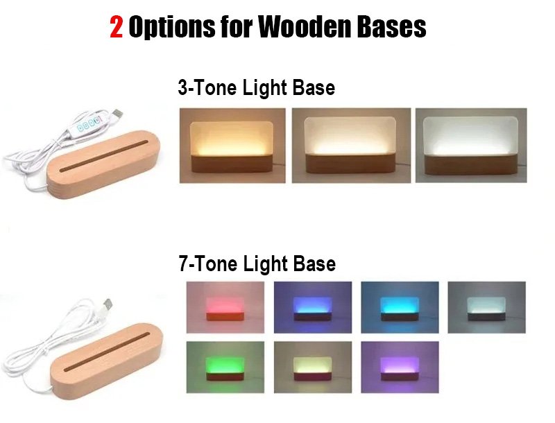 3-Color and 7-Color LED Light Base Options for Personalized Crystal Night Light
