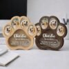 Two-tone custom paw wooden pet fur keepsake boxes display, light & dark wood pet memorial photo storage box for dog cat hair ashes