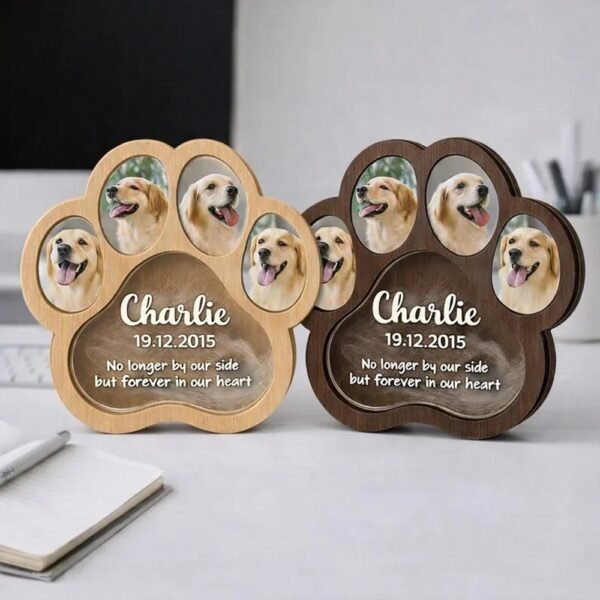 Two-tone custom paw wooden pet fur keepsake boxes display, light & dark wood pet memorial photo storage box for dog cat hair ashes