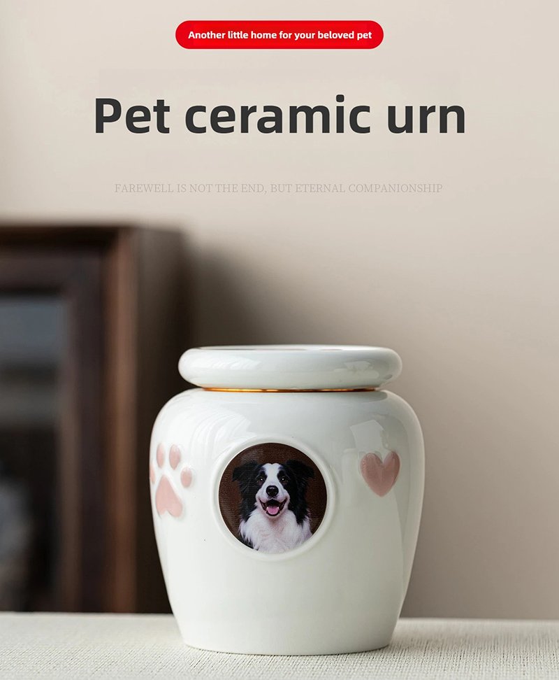 Product specifications chart of custom photo ceramic pet urn