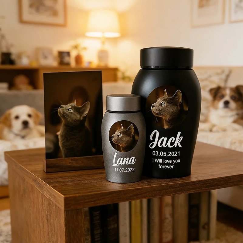 Custom Stainless Steel Pet Urns For Ashes, Memorial Pet Urn, Small Large Dog Cat Ashes Storage Keepsake Rainbow Bridge Sympathy Gift